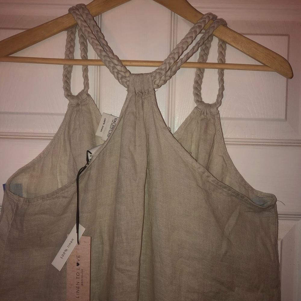 Rachel Zoe Linen Midi Dress with Braided Halter Straps in Beige - Picture 4 of 9